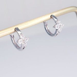 New Rhodium Plated Sterling Silver Huggies Earrings
